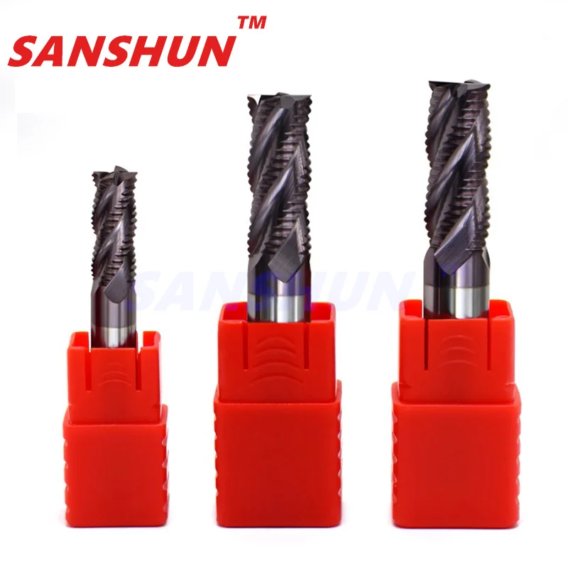 HRC55 4-blade Rough skin milling cutter Tungsten steel hard alloy rough woodworking extended corrugated end milling cutter tools