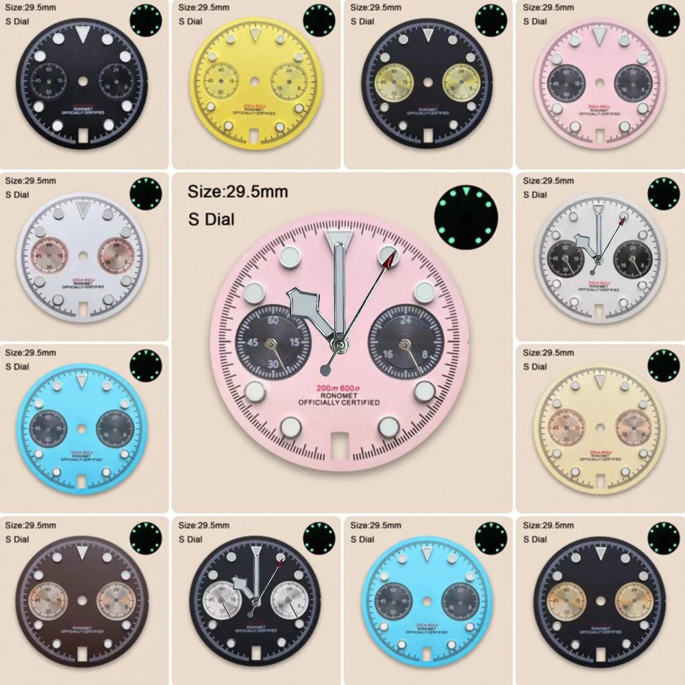 29.5mm S Logo Panda Matte Dial Fit VK63/VK64 Movement High-Quality Green Luminous Watch Modification Accessories