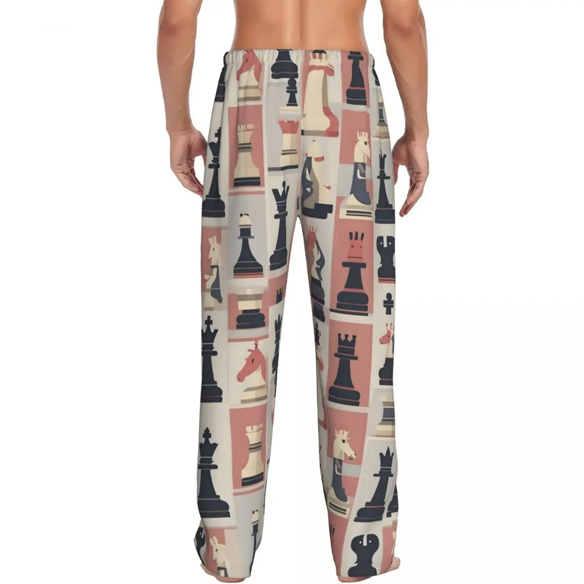 Pantalon de pyjama d'échiquier personnalisé pour hommes, vêtements de nuit de jeu d'échecs, bas de sommeil extensible avec poches