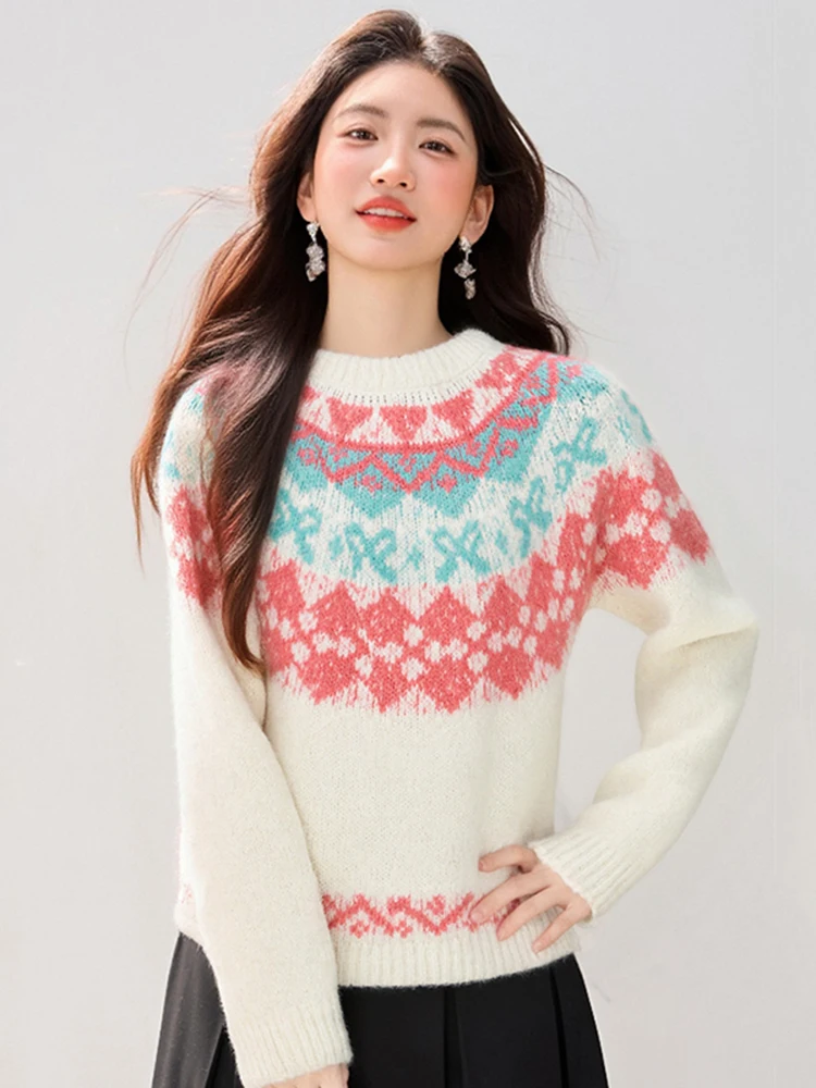 

Trendy Knitted Loose Sweater Women Winter New Sle Color Blo Warm Top Casual Loose Fit Knitwear round Ne Long Sve