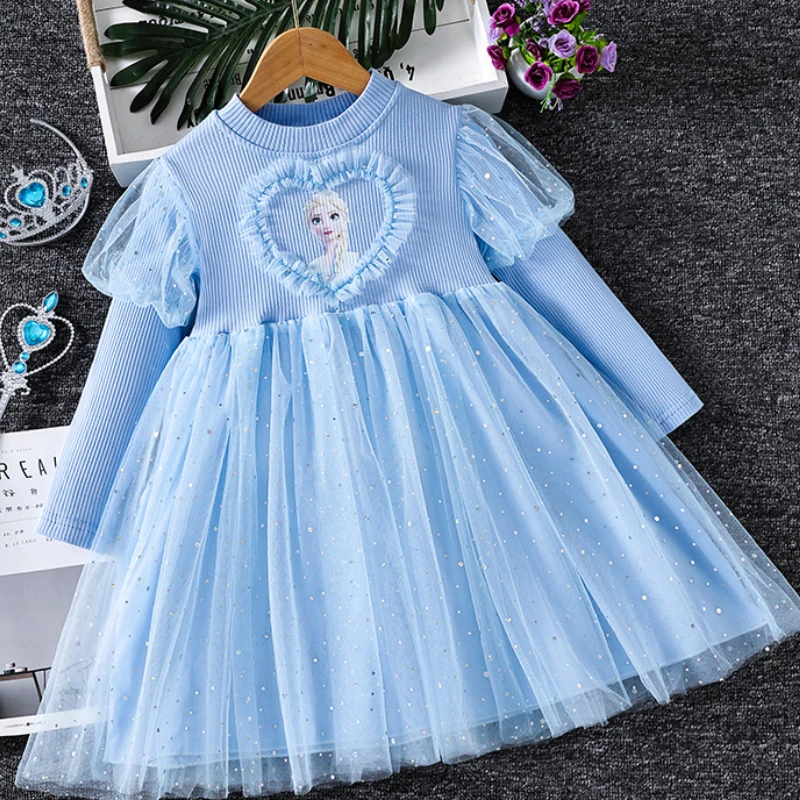 2025 New Frozen Elsa Princess Girls Dress Long-sleeved for Children's Party Clothes Cartoon Dress Spring Autumn Kids Dress 2-10Y