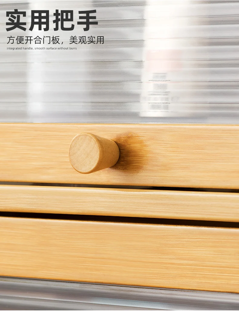 Natural Bamboo Storage Cabinets Dustproof Acrylic Doors Cup Holder Tea Set Display Kitchen Organizer Dining Room