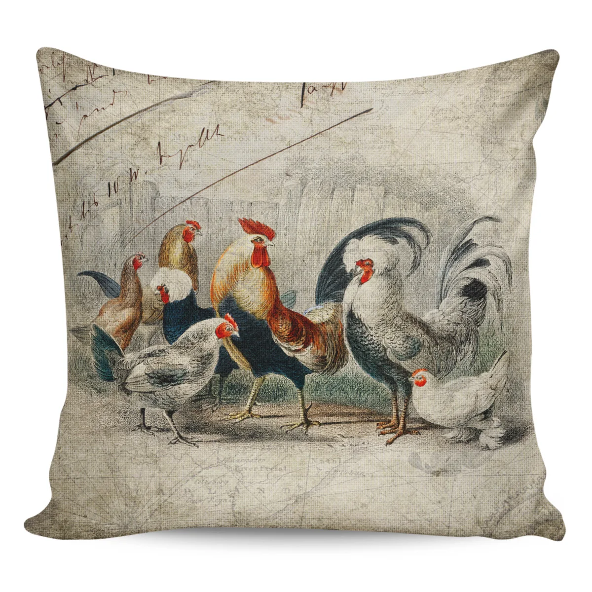 

2/4PCS Waterproof Pillow Cover Farm Rooster Chicken Retro Illustration Square Throw Pillowcase Home Decor Sofa Cushion Cover