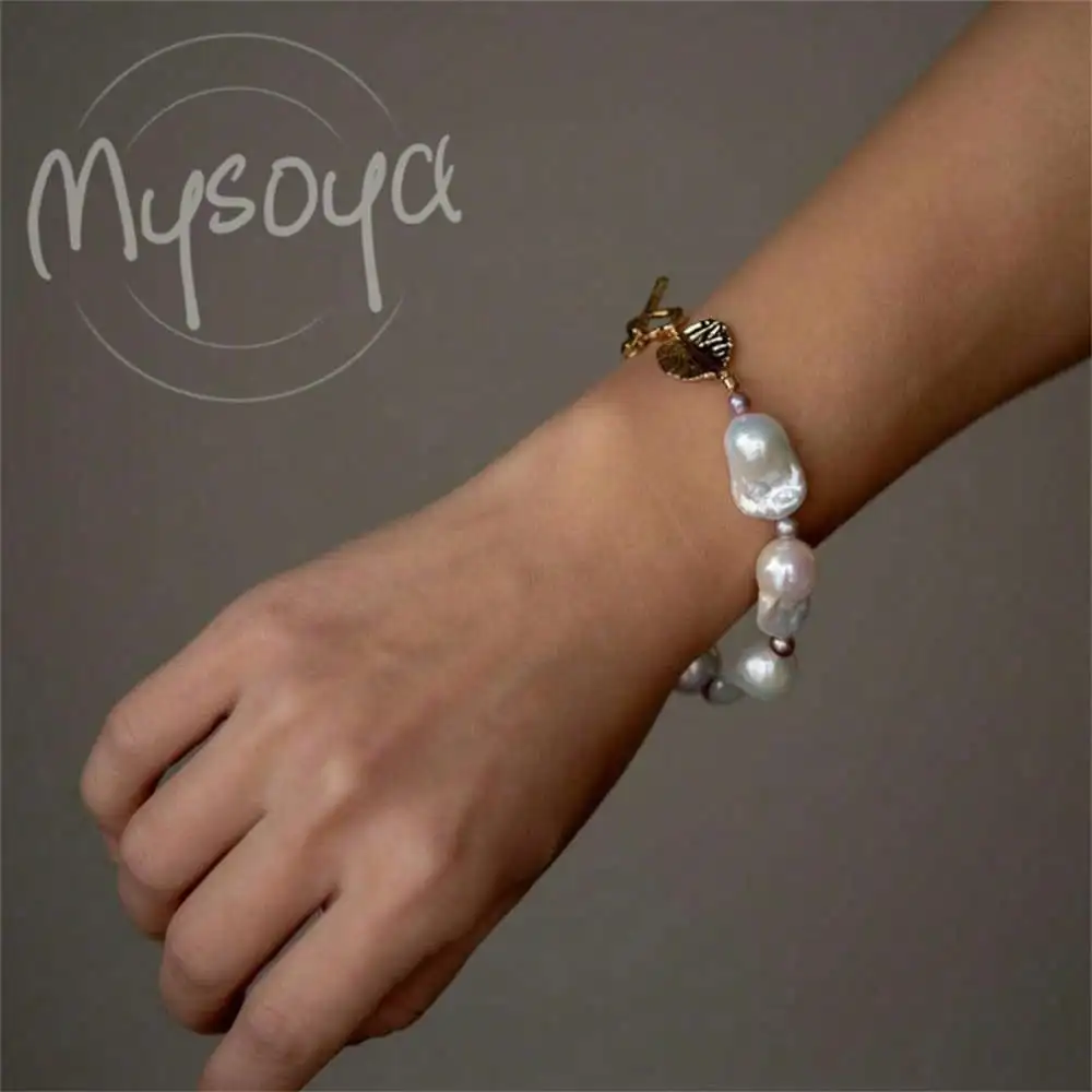 

MYSOYA White Baroque Freshwater Pearl Bracelet 11-14mm Pearls Gift Box June Birthstone Gift Wedding Gift Anniversary Gift