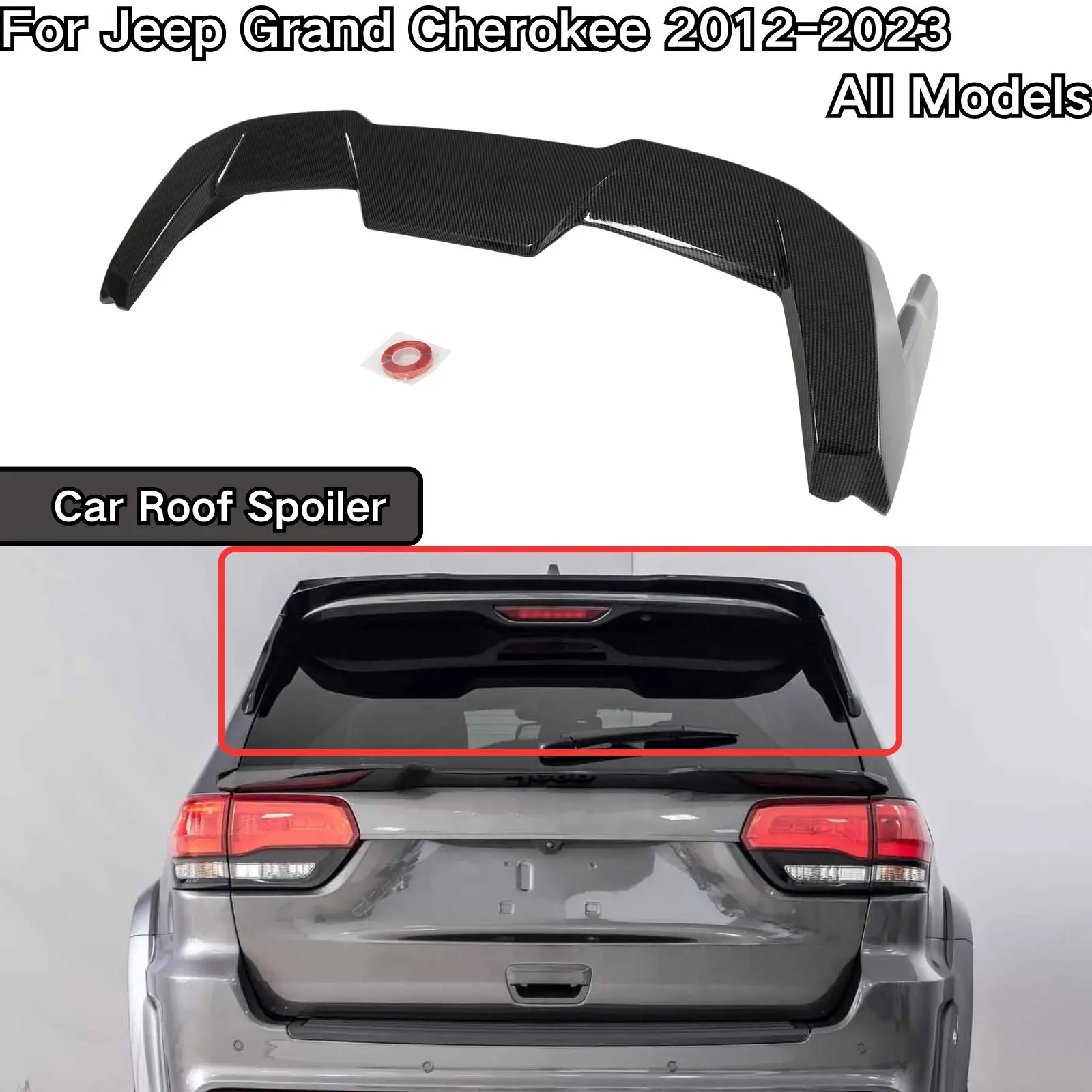 

For 2012-2023 Jeep Grand Cherokee Rear Roof Spoiler Car Accessories Trunk Spoiler Wing Body Kit Glossy Black Carbon Fiber Print