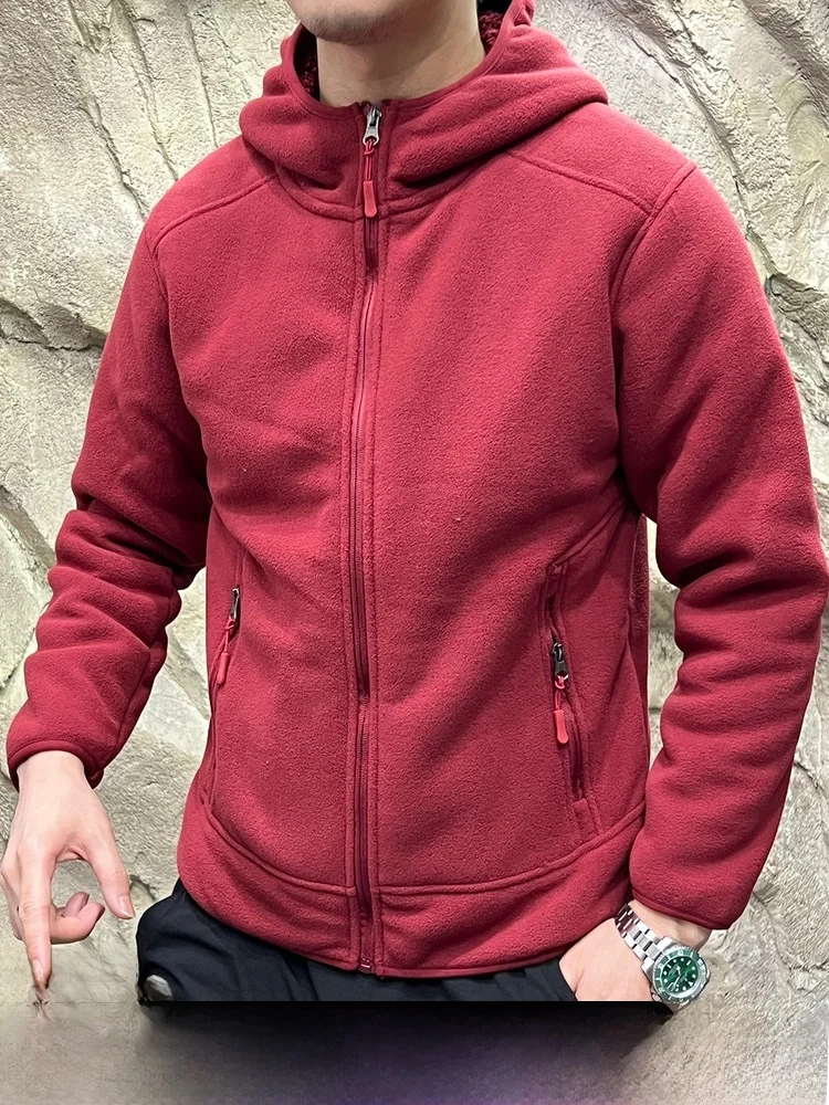 

Warm Fce Lined Thiened Hooded Jaet for Men And Women Outdoor Autumn Winter Coat Stand Fit Youth Faion Wool Material