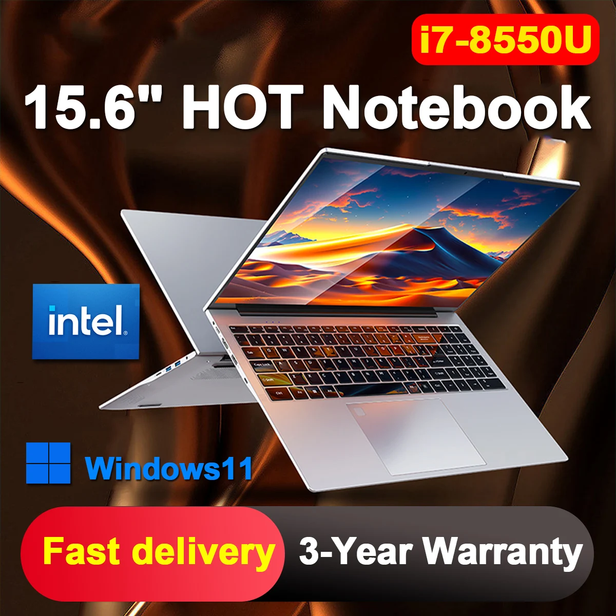 Hot 15.6 Inch Portable Laptop Intel Core i7 8550U 32GB 2TB SSD Computer PC Windows11 Office Laptops Fingerprint Unlock Notebook