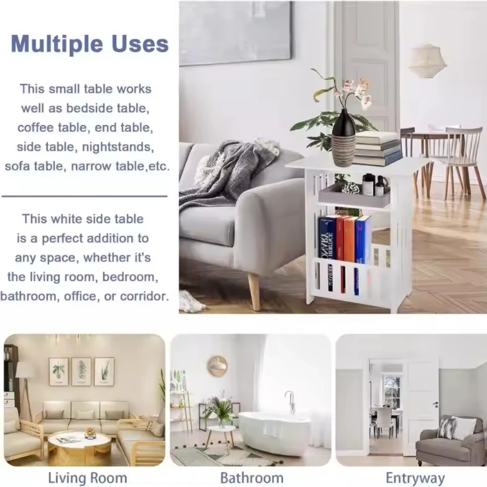 Nordic Style Wooden Storage Table Portable Mini Square Design Coffee Table Multipurpose for Bedside Living Room Office Organizer