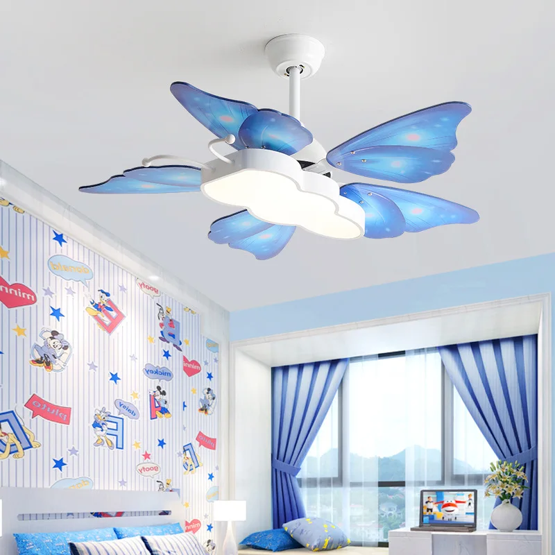 Children's Room Nordic Butterfly Bee Fan Lamp Bedroom Restaurant Ceiling Home Integrated Electric  