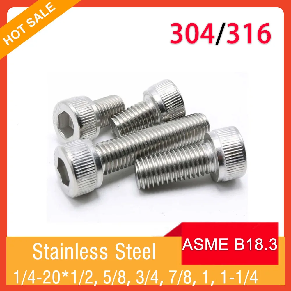 10 stks 1/4-20 * L ASME B18.3 A2/A4 Hexagon Inbusbout 304/316 Rvs Bout