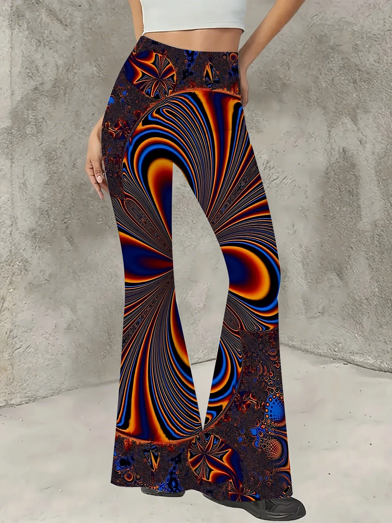 

Plus Size All-Over Print Flare Pants Women Stretchy High Waist Bell Bottom