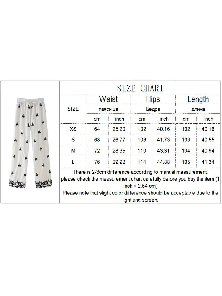 TFMLN 2024 Women Embroidery Pants Casual Linen Wide Leg Pants Female Chic High Waist Zipper Ankle Length Trousers