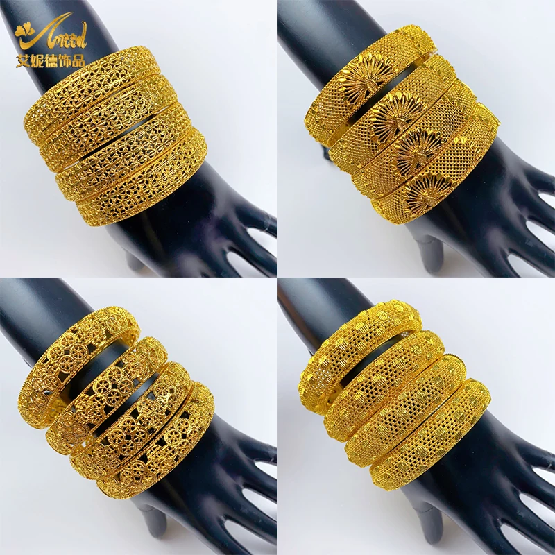 

New Dubai Ethiopian 24K Gold Color Bangles Jewelry For Women Saudi Arab Bracelet Wedding Bride African Birthday Jewellery Gifts