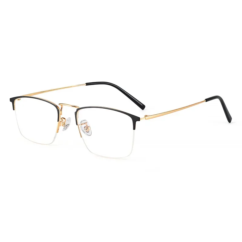 エンティティビジネスハーフリムスタイル金属合金男性眼鏡処方眼鏡ブランドデザイナー光学眼鏡
