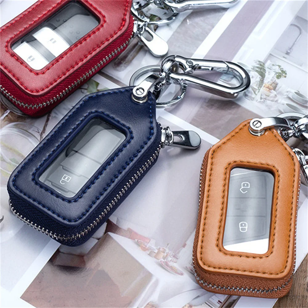 Visual Mirror Window Car Key Protector Bag Leather Key Holder Men Mini Auto Key Holder Case Retro Keyring Wallet Zipper Pouch