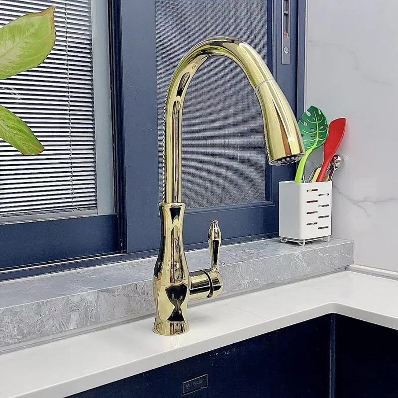 Gold Pull out Kitchen faucet Black kitchen sink Mixer tap Total Brass kitchen faucet vanity water tap faucet sink faucet