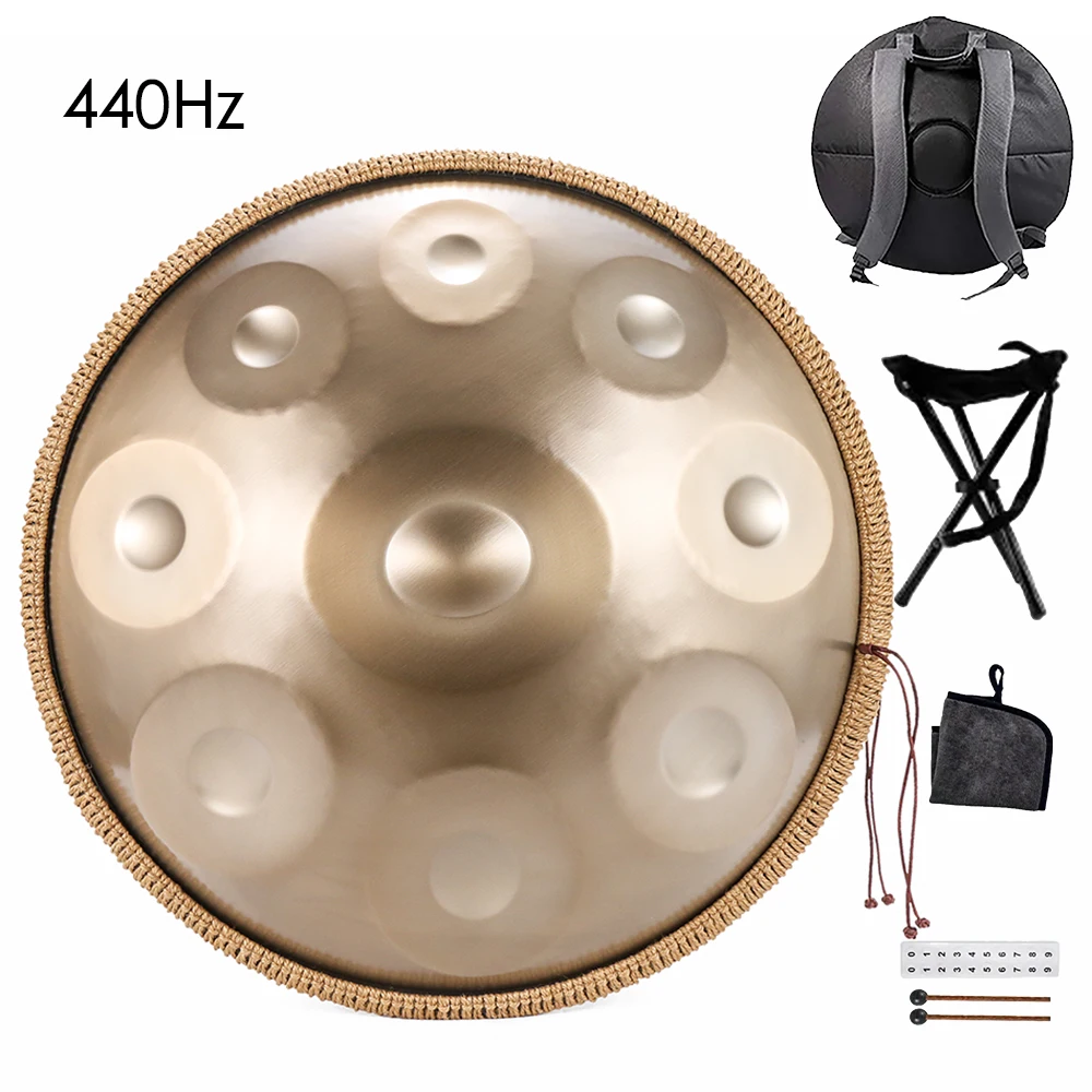 432Hz/440Hz ゴールドハンドパンドラム スチールタング付き ヨガ、瞑想