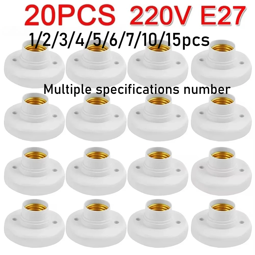 

1-20PCS E27 Screw Lamp 220V Stand Light Bulb Socket Holder Adapter Base Cap Socket White Ceiling Light Lamp Bulb Fixing Base