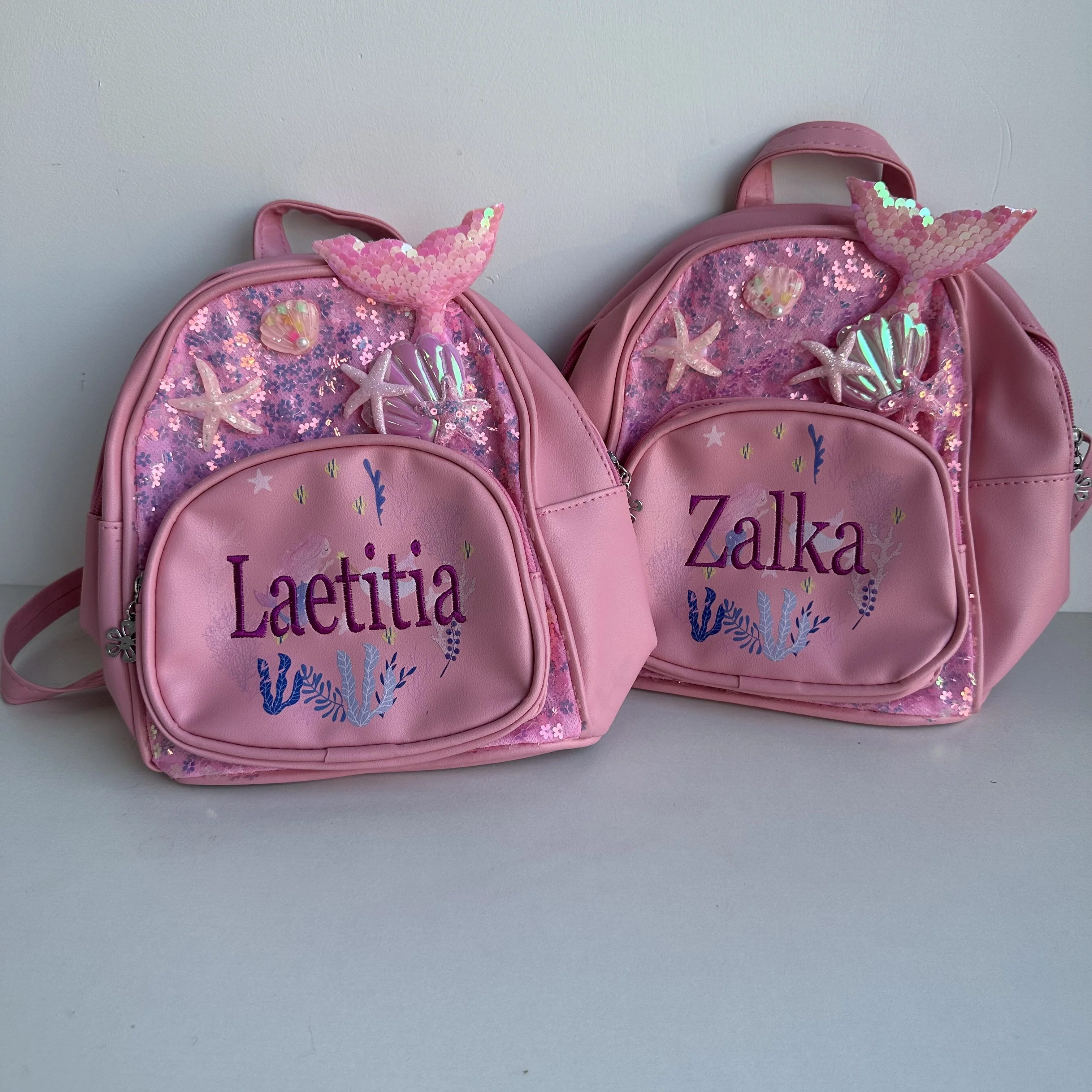 Cute Little Princess Backpack Personalized Girls\' Sequin Small Backpack Custom Name Children\'s Kindergarten Mermaid Schoolbag