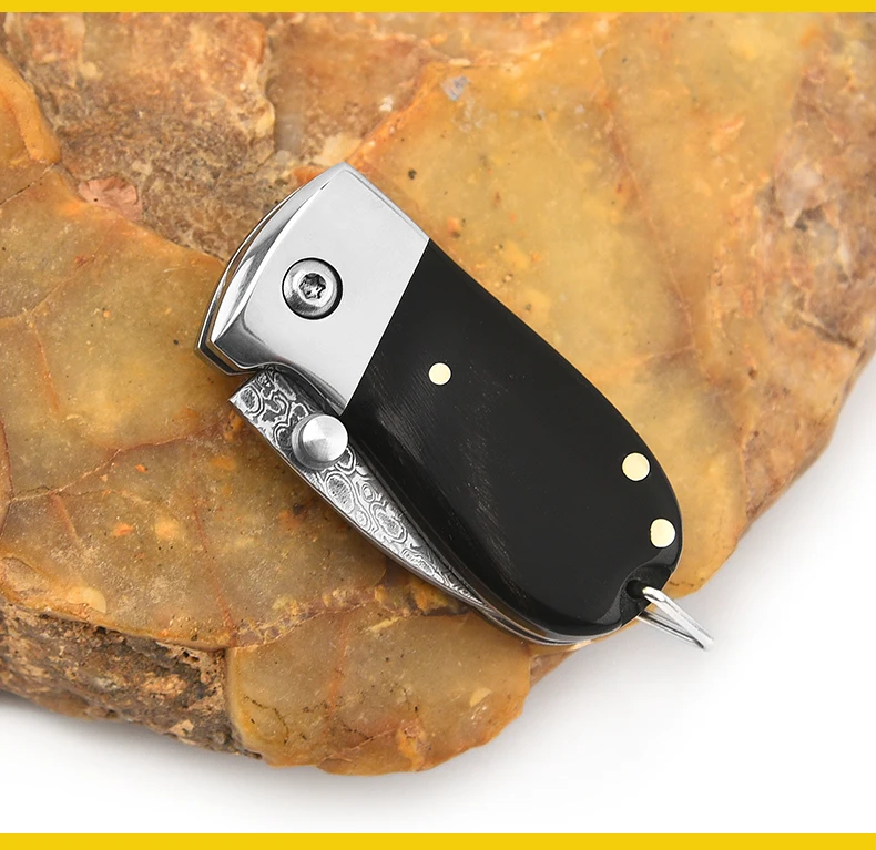 EDC Handmade Damascus Mini Folding Pocket Knife Everyday Carry Portable Jackknife Self-defense Small Hand Tool Camping Knives