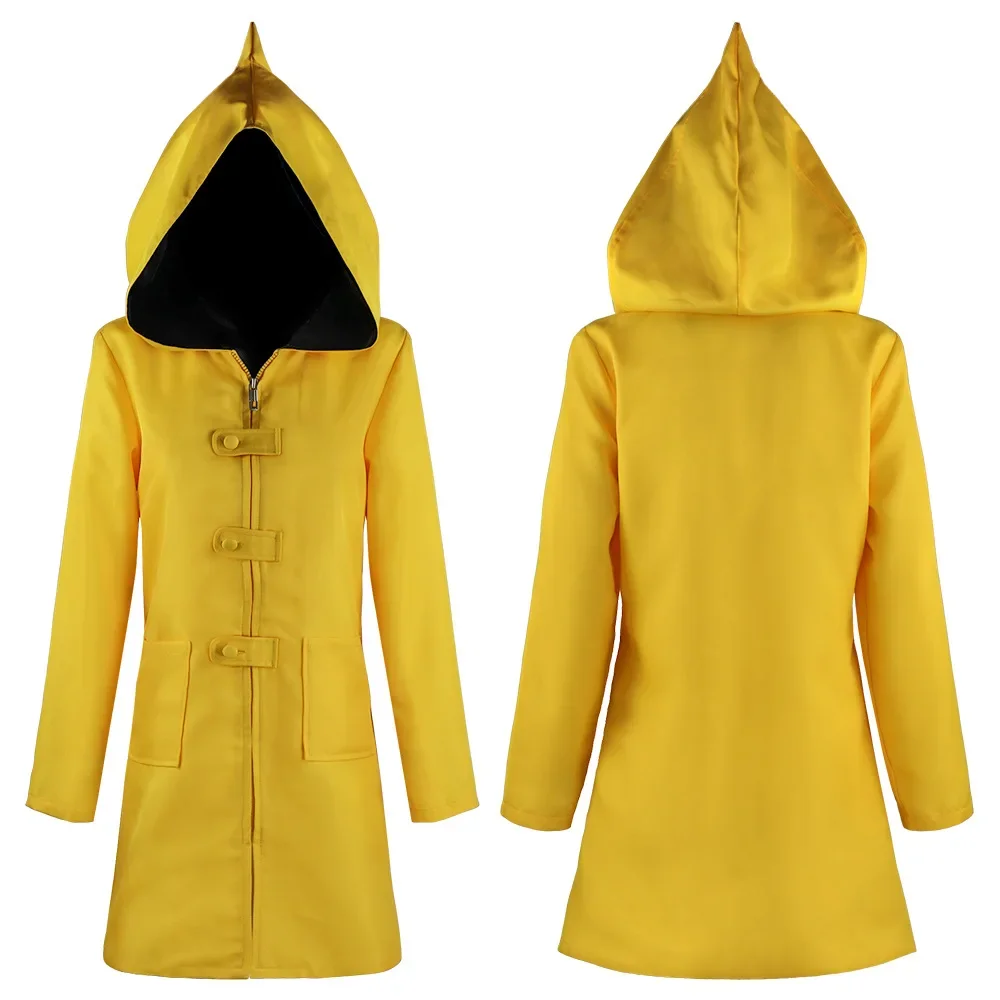 Criança pequenos pesadelos amarelo com capuz capa pequena seis jaqueta traje adulto cosplay roupas personagem de terror joga dia das bruxas