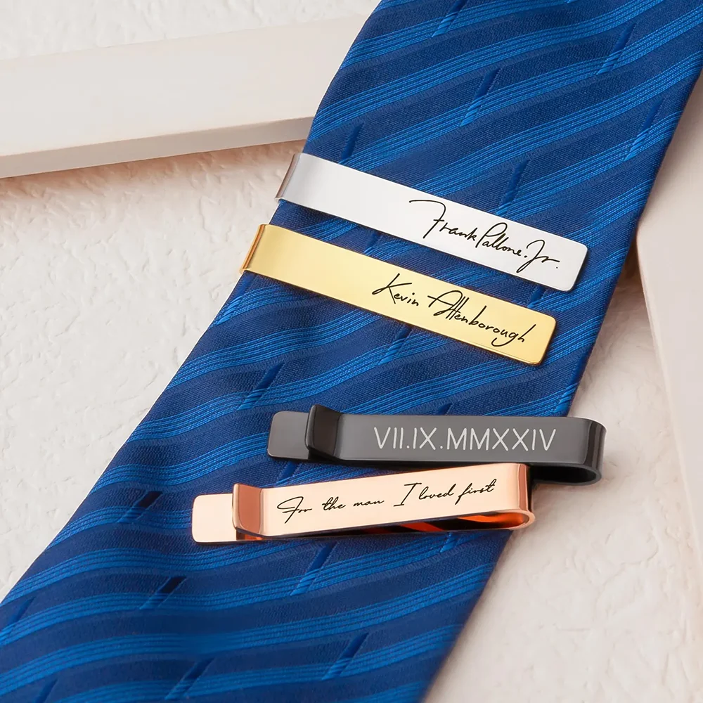 

Personalized 1Pcs Signature Tie Clip Wedding Souvenirs Bride and Groom Father's Accessories Memorial Tie Clip Groomsmen Gifts
