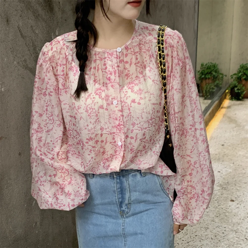 

PLAMTEE Gentle Lady Shirts Florals Sunscreen Summer Daily Mujer Lantern Sleeve Fashion 2023 Loose New Office Lady Slim Blusas