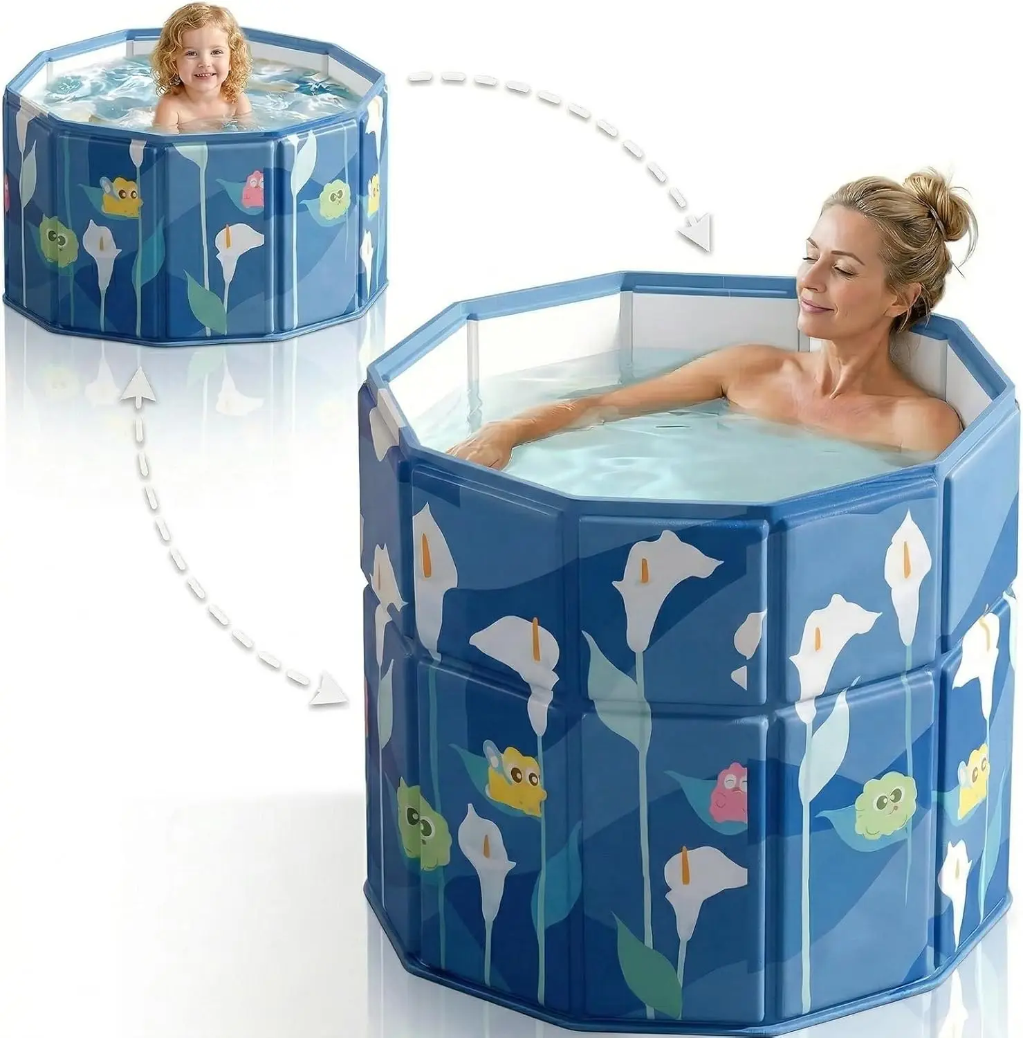 

27.5" Portable Bathtub Inward Folding Edge for Easy Step-In, 2-in-1 Ice Bath & Hot SPA Collapsible Soaking Tub