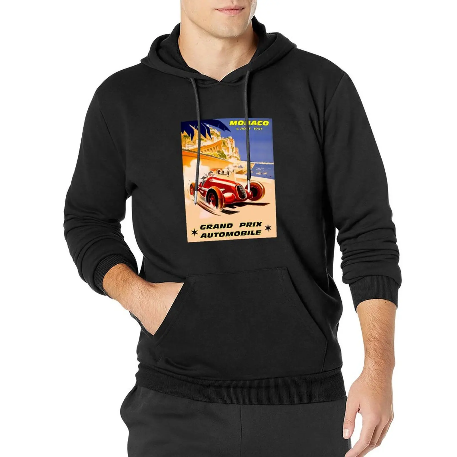 

MONACO; Vintage 1937 Grand Prix Auto Racing Print Pullover Hoodie winter clothes japanese hoodie