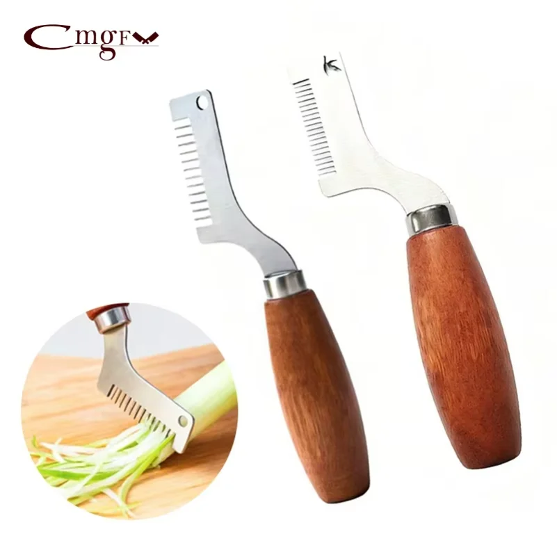

Professional Scallion Slicer Green Onion Cutter with Curved Design Stainless Steel Blades Wooden Handle Kitchen Cooking Tools