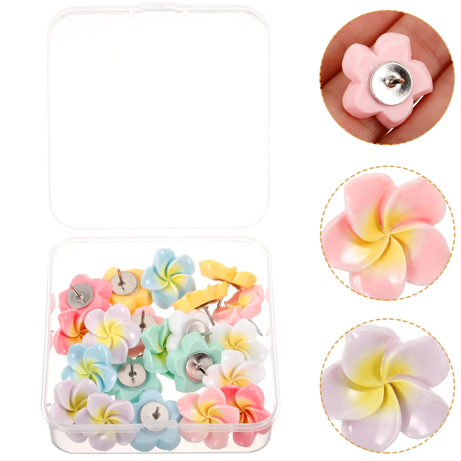 21 Pcs Plumeria Thumbtack Cute Pins for Cork Board Replaceable Flower Thumbtacks Shaped Pushpins Plastic Multi-function