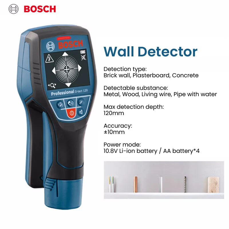 BOSCH D-TECT 120 wykrywacz metalu profesjonalny wykrywacz cyfrowy wyświetlacz, ścienny wykrywacz kołków do kabli fajka wodna drewna metalowego