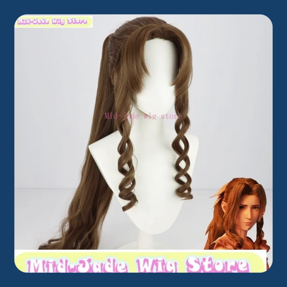 منتصف اليشم شعر مستعار مخزن FF7 طبعة جديدة ايريث شعر مستعار تأثيري أنيمي لعبة لعب الأدوار هالوين زي حفلة الدعائم الشعر الاصطناعية