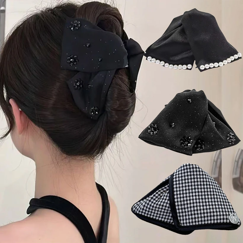 أنيقة كبيرة الراين القوس مشبك شعر السلطعون اللؤلؤ دبابيس الشعر النساء الفتيات الحلو حلية شعر مقاطع الشعر موضة إكسسوارات الشعر #2