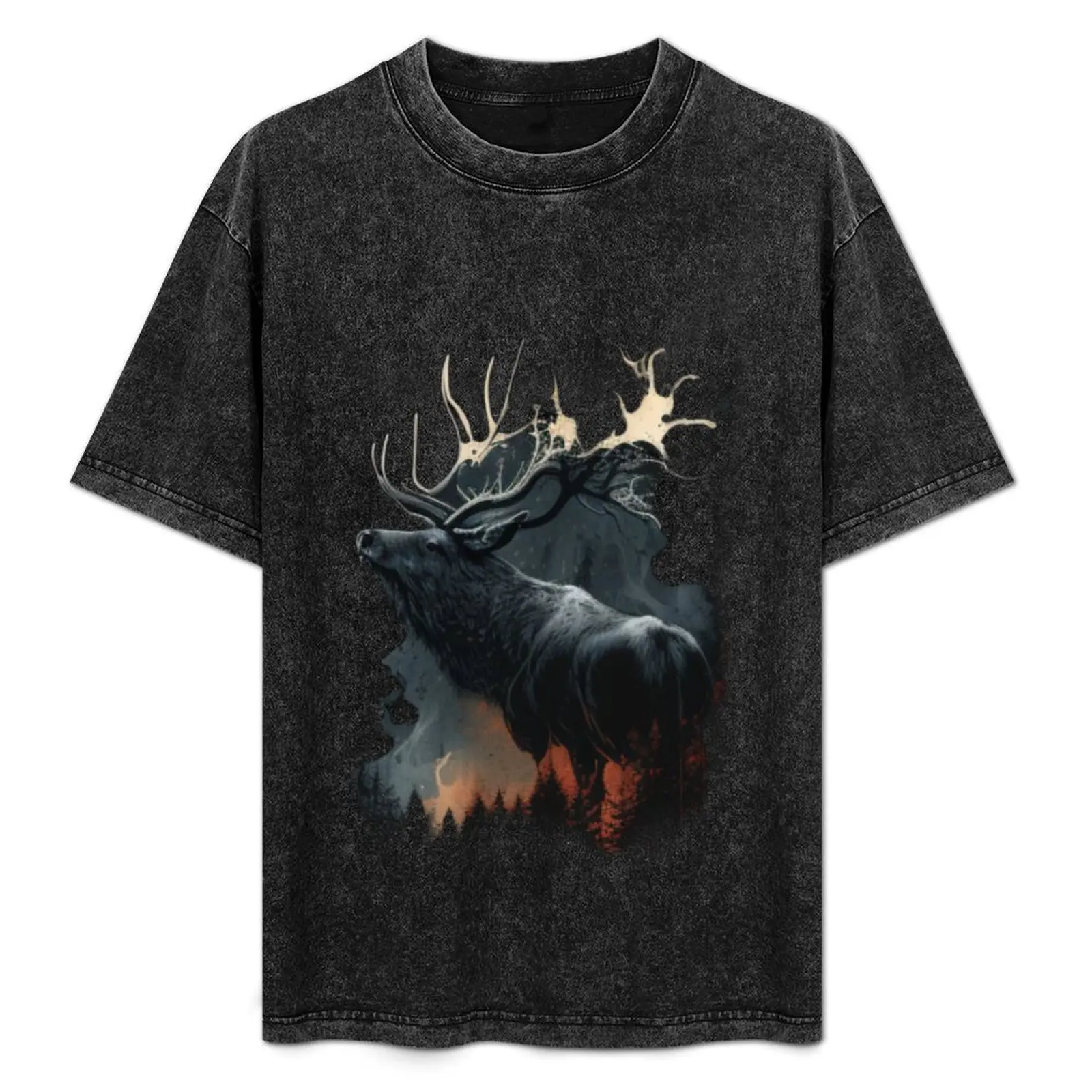 Intricate Elk in Burning Forest Painting T-Shirt tops summer top shirts graphic tee mens graphic t-shirts hip hop