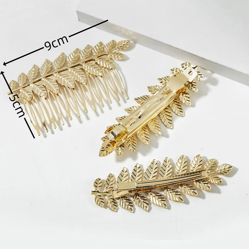 3 Pieces Gold Color Leaf Women Hair Comb Clip Girls Metal Barrettes For Wedding Party Kawaii Hair Accessories