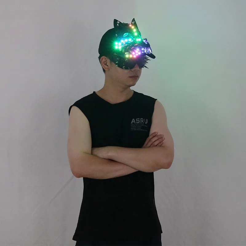 Kolorowa, świecąca czapka LED z motywem czaszki, fluorescencyjna czapka baseballowa, rekwizyt do klubu nocnego, baru, KTV, akcesorium imprezowe, przyciągająca wzrok ozdoba na głowę.