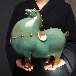 Home Decor Chinese Style Green Horse Ornament Lucky Tang Horse Office Living Room Decoration Desktop Decoration Ceramic Crafts