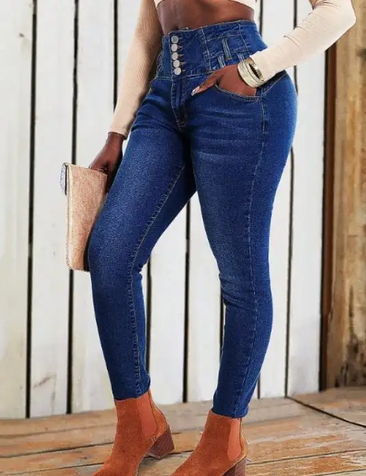 

2026 Spring/Summer Three Button Small Leg Jeans Women High Waist Slim Fit Versatile Elastic Tights Female trouser casual bottom