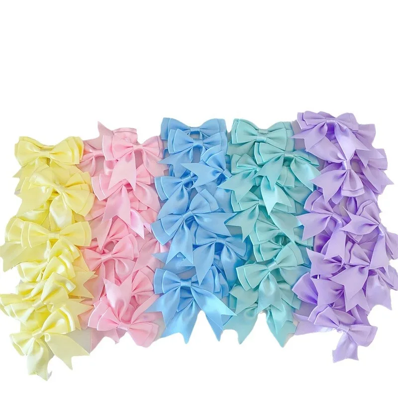 طقم من 6 قوس حرير للقوس ، أكسسوارات مصنوعة يدوياً ، لون خالص ، وردي ، زخرفة من القماش ، حقيبة ، زخرفة