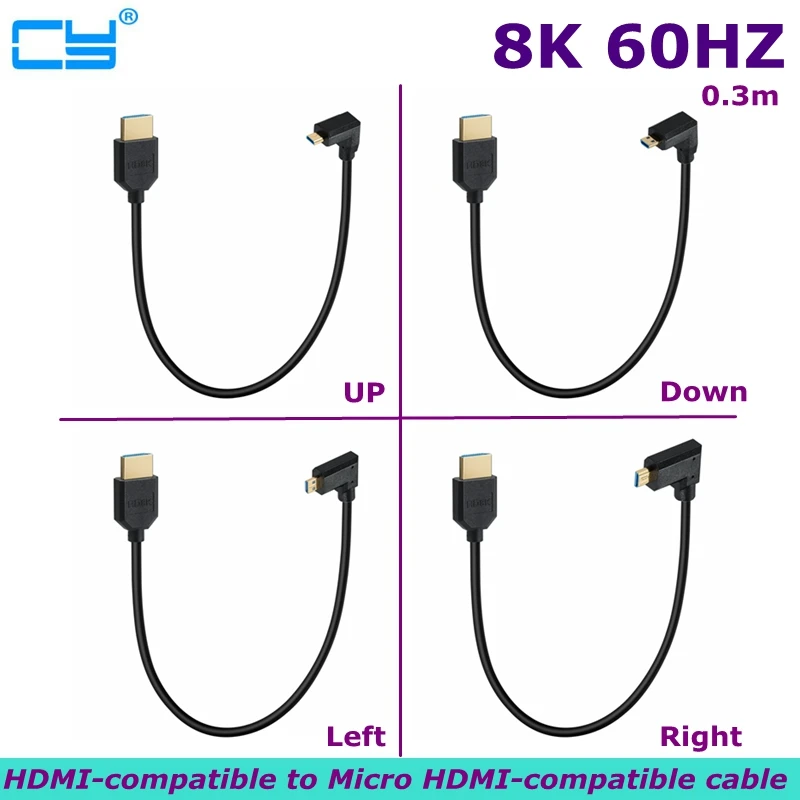 

0.3M Angled Micro HDMI-Compatible To HDMI-Compatible 2.1 8K 60Hz 4K 120Hz 48Gbps Camera Video TV Box PS5 HD Ultra Thin Cable