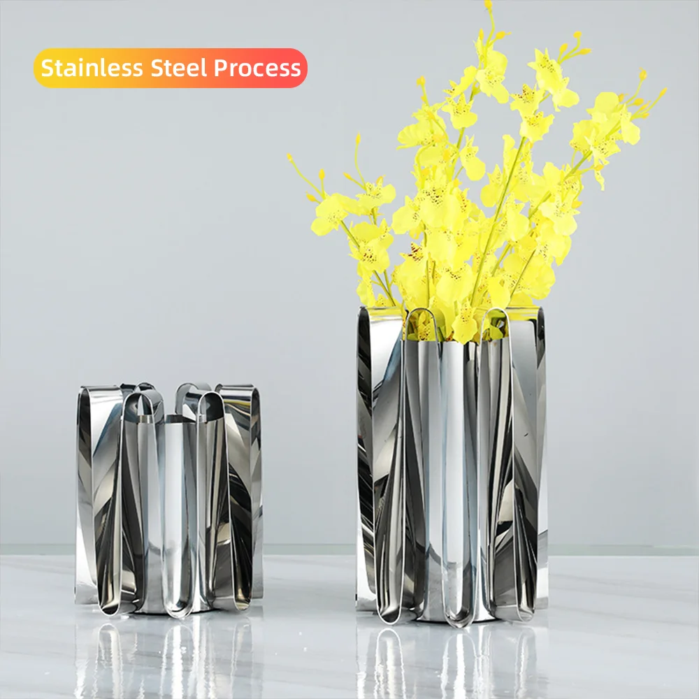 Stainless Steel Vase Creative Metal Vase Modern Simple Fashion Living Room Dining Decoration Vase for Living Room Hotel Bar