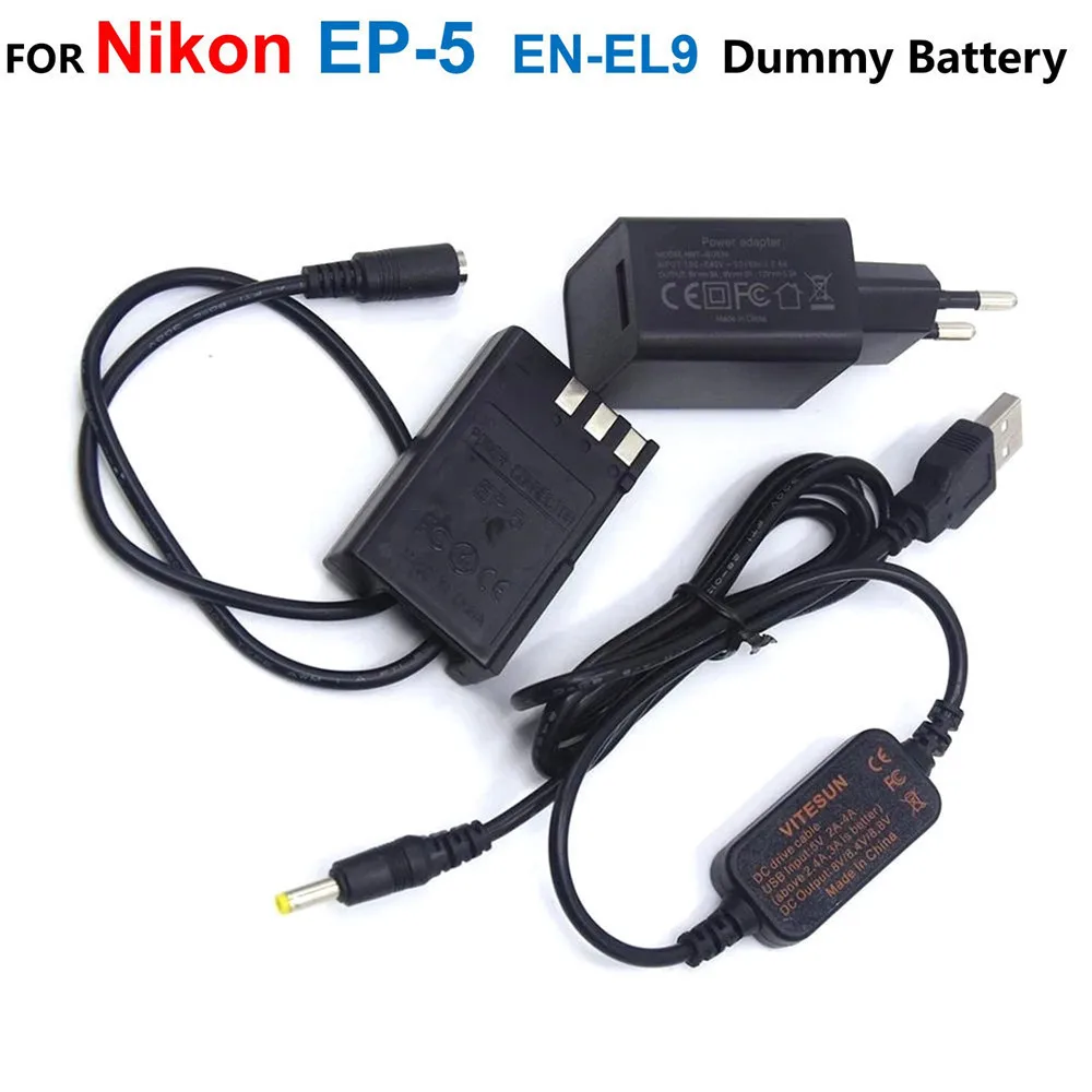 EP-5 EP5 EN-EL9 ENEL9 Dummy Battery+Camera Power Bank Supply USB Cable EH5A+Charge Adapter For Nikon D40 D40X D60 D3000 D5000