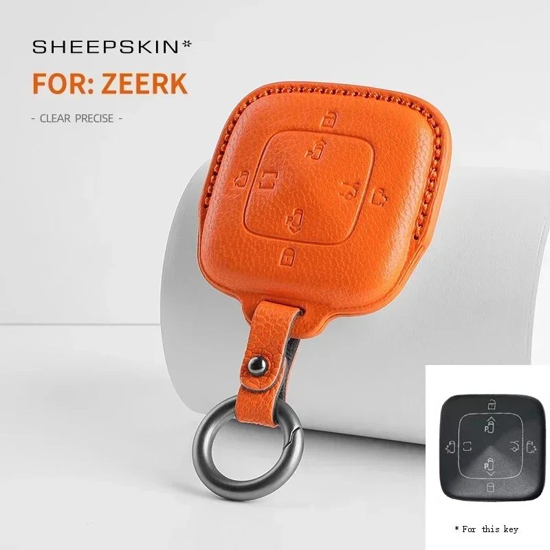 

For ZEEKR 009 2020 2021 2022 2023 Fashion GoatSkin Leather Car Remote Sheepskin Key Cover Case Shell Keychain Auto Accessories