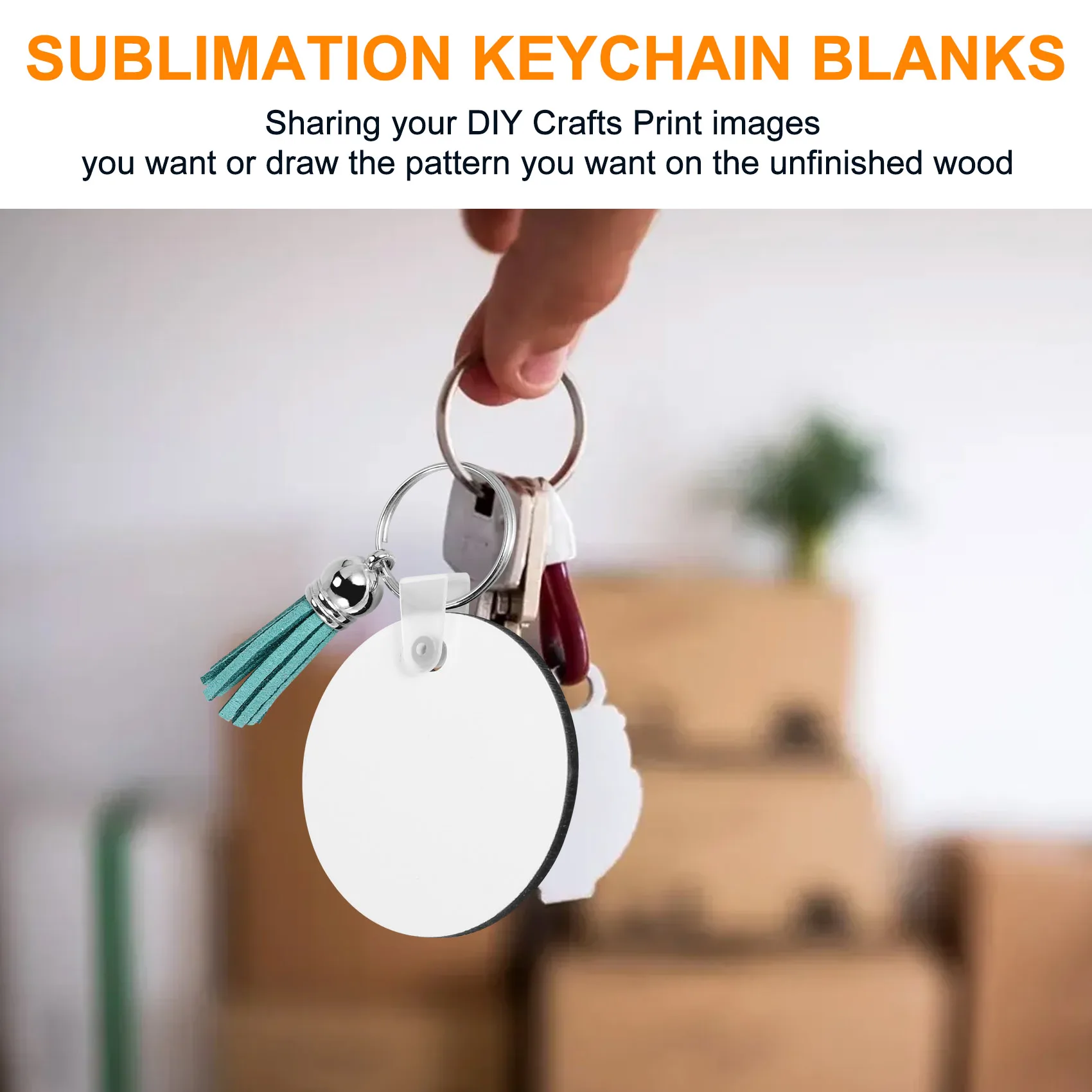 ABZL 100Pcs MDF Sublimation Blanks Keychain Bulk, Sublimation Keychain Blanks with Key Ring Double-Sided for DIY Craft Making