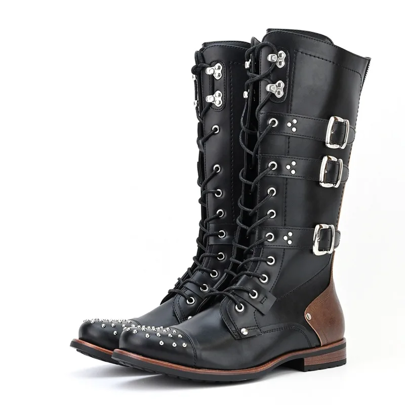 

Мужские ботинки Мотоциклетные ботинки с заклепками в стиле ретро для мужчин Дизайнерские кожаные рыцарские ботинки с пряжкой на ремне Удобные ботинки в стиле вестерн Botas Hombre