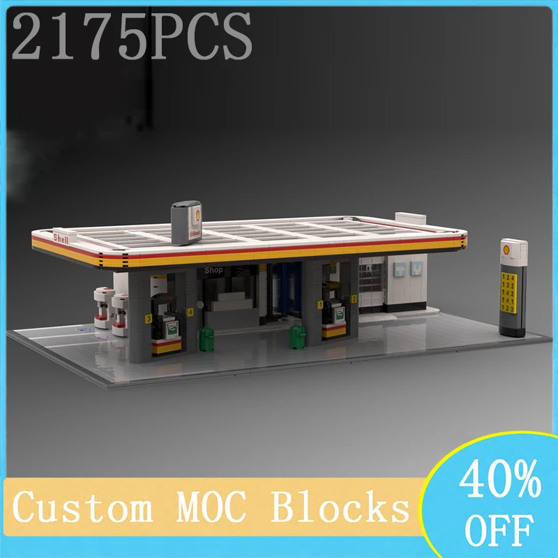 New Custom City Hot Selling Street View Block Model MOC Modular Gas Station DIY Creative Idea Children's Toys Birthday Gift