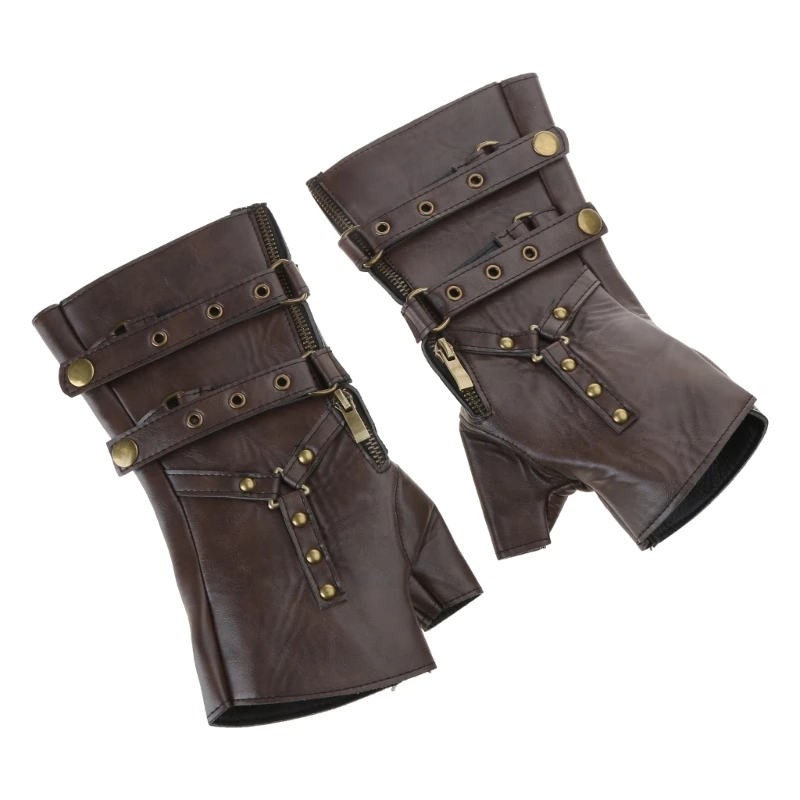 Męskie rękawiczki gotyckie półpalcem Steampunk Nitowe rękawiczki bez palców Skórzane rękawiczki