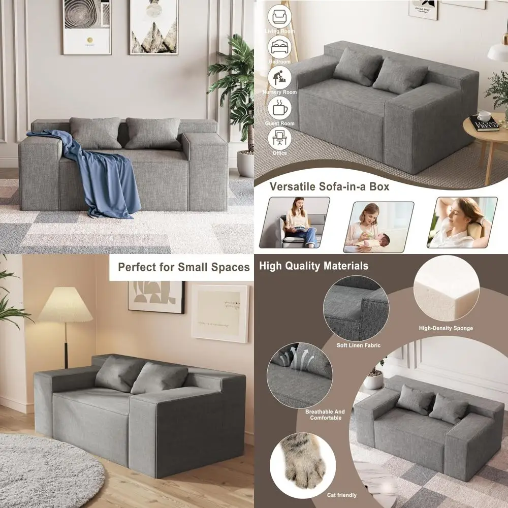 

Compact Loveseat Sofa, Ready-to-Use, Includes 2 Pillows, Durable Linen Fabric, Ideal for Small Spaces