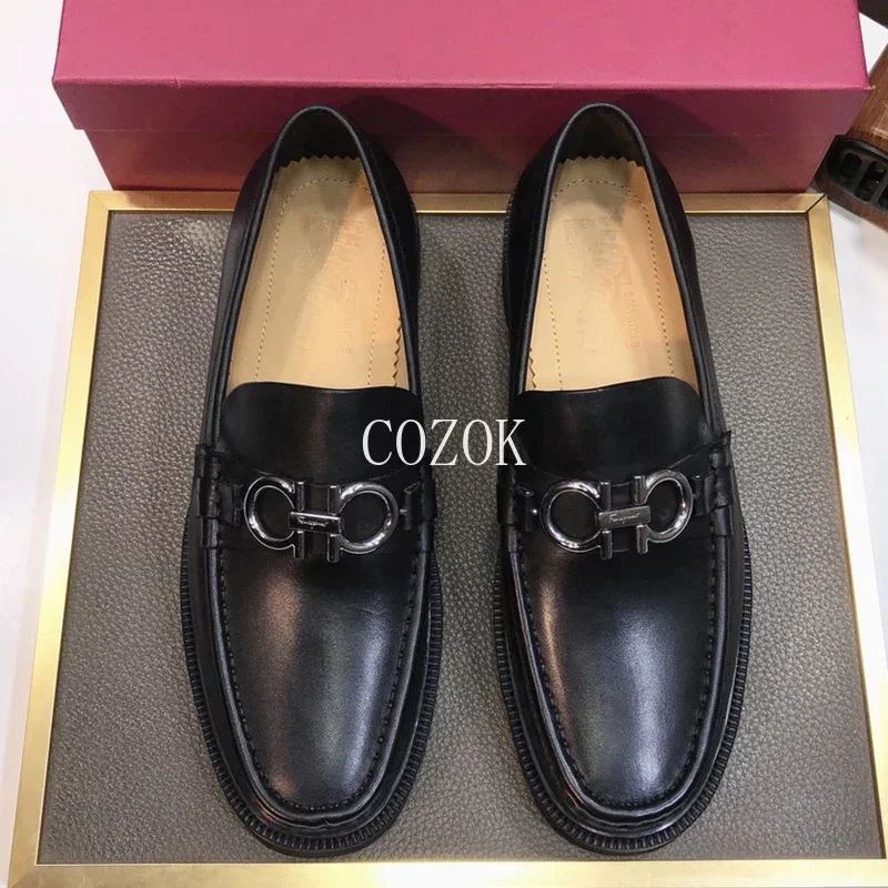 2024 New Business Casual Leather Top Layer Cowhide Thick Sole Raised Shoes Simple and Fashionable Fashion Leather Shoes